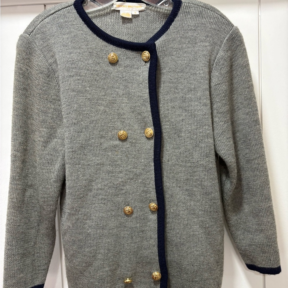 Brooks Brothers Gray 100% Wool Cardigan Sweater Jacket Size Small vintage